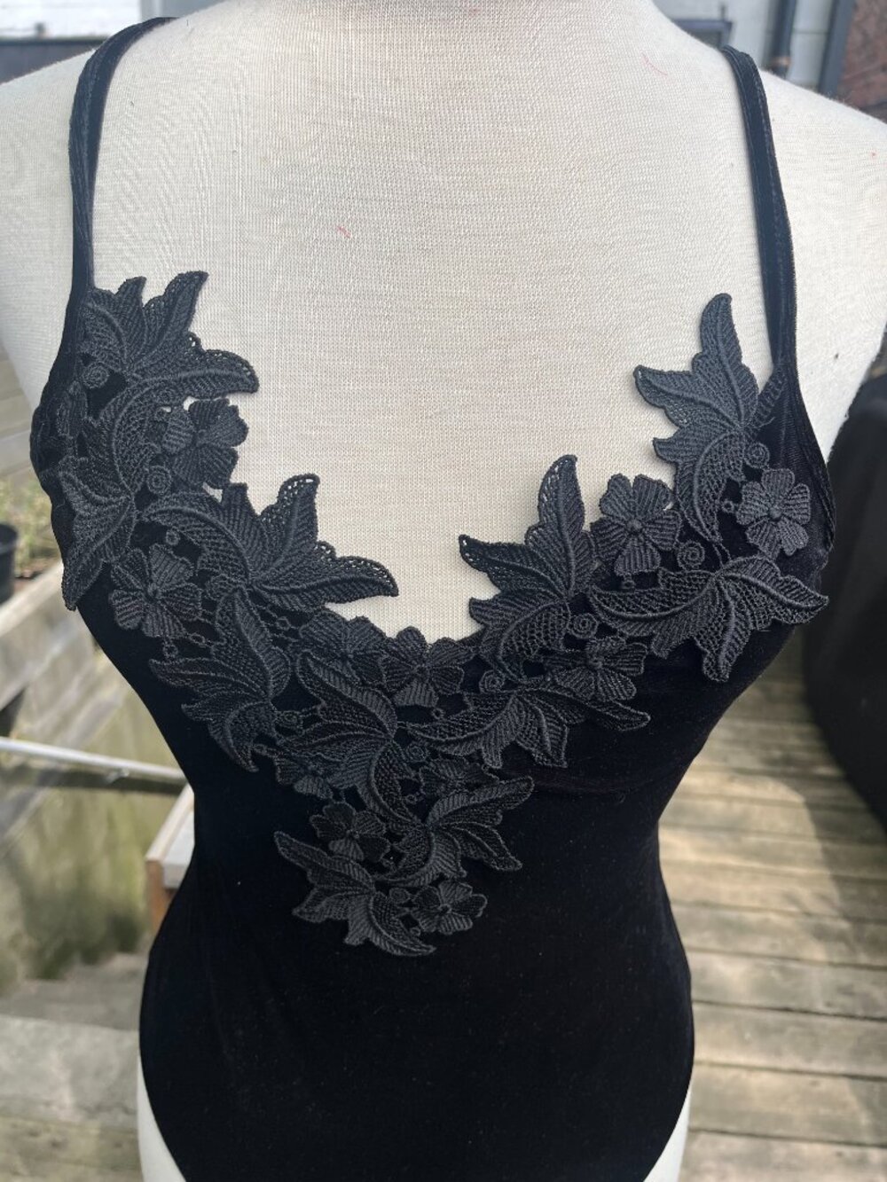 Topshop Black Velvet Applique Bodysuit Fleur Du Mal - Picture 4 of 7